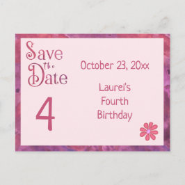 Cartão Postal De Anúncio Salve a Data de 4º Aniversário para uma Menina