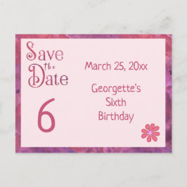 Cartão Postal De Anúncio Salve a Data de 6º Aniversário para uma Menina