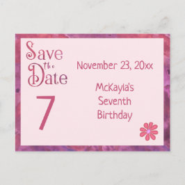 Cartão Postal De Anúncio Salve a Data de 7º Aniversário para uma Menina