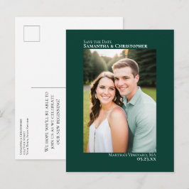 Cartão Postal De Anúncio Salve a Data de Casamento Minimalista Verde Esmera