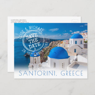 Cartão Postal De Anúncio Salve a Data do Casamento com Destino Santorini 