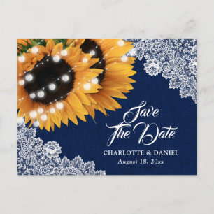 Cartão Postal De Anúncio Salve a Data do Casamento de Girassóis em Lona Azu
