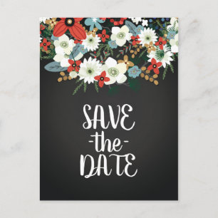 Cartão Postal De Anúncio Salve a Data do Casamento Floral Escuro Ousado e E