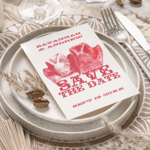 Cartão Postal De Anúncio Salve a data do chapéu de cowboy rosa-rosa-sela oc