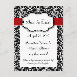 Cartão Postal De Anúncio Salve a Data em Damasco Preto/Branco/Vermelho