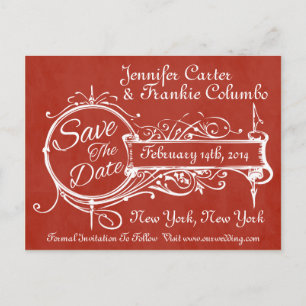 Cartão Postal De Anúncio Salve a Data em Quadro de Giz Vermelho Antigo