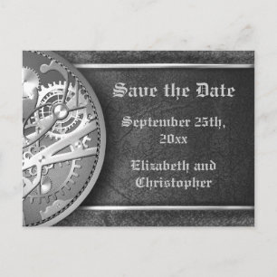 Cartão Postal De Anúncio Salve a data em que o steampunk engrenar preto e b