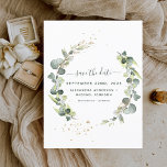 Cartão Postal De Anúncio Salve a data Eucalyptus Greenery Succulent<br><div class="desc">Eucalyptus Greenery Succulent Botanical Watercolor Spring Wedding Save the Date Card em fundo branco - inclui uma bela e elegante tipografia com folhas botânicas modernas e verde para a celebração especial do Dia do Casamento.</div>