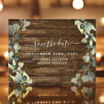 Cartão Postal De Anúncio Salve a data Eucalyptus Greenery Wood Rustic<br><div class="desc">Eucalyptus Greenery Succulent Botanical Watercolor Spring Wedding Save the Date Card on Rustic Country Wood background - inclui uma bela e elegante tipografia com folhas botânicas modernas e verde para a celebração especial do dia do casamento.</div>
