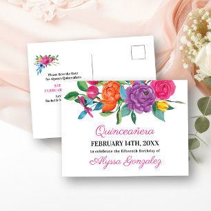 Cartão Postal De Anúncio Salve a Data Festa Flores Brancas e Florais