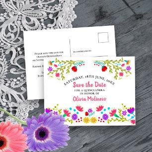 Cartão Postal De Anúncio Salve a data Floral Mexicana Fiesta White
