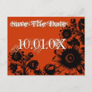 Cartão Postal De Anúncio Salve A Data - Flores Vintage Laranja e Preto