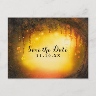 Cartão Postal De Anúncio Salve a Data Floresta Encantada Rústica de Outono 