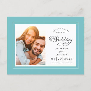 Cartão Postal De Anúncio Salve A Data Foto Aqua Blue Chic Casamento