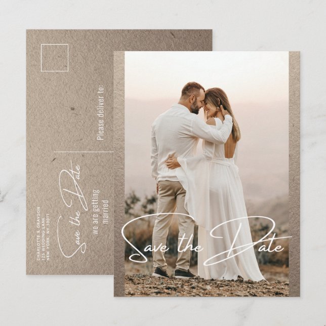 Cartão Postal De Anúncio Salve A Data Fotografia Na moda Rustic Casamento (Frente/Verso)