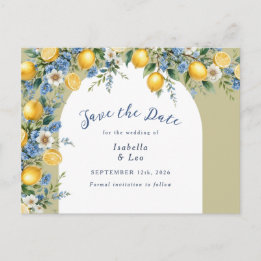 Cartão Postal De Anúncio Salve a Data Lemons Mediterrâneo Casamento