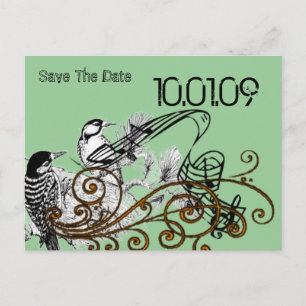Cartão Postal De Anúncio Salve a Data - Pássaros de Amor Vintage