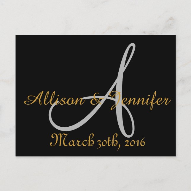 Cartão Postal De Anúncio Salve a data Preto e Dourado (Frente)