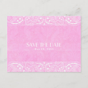 Cartão Postal De Anúncio Salve a Data Rústico Pink Paisley Country Western