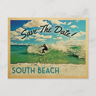 Cartão Postal De Anúncio Salve a Data South Beach Miami Florida Surfe