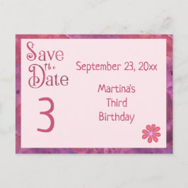 Cartão Postal De Anúncio Salve a Data Terceiro Aniversário de uma Menina