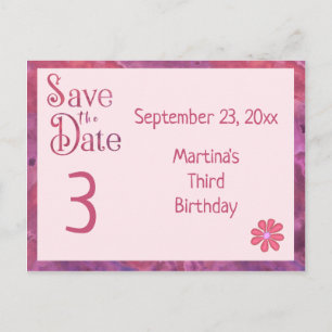 Cartão Postal De Anúncio Salve a Data Terceiro Aniversário de uma Menina