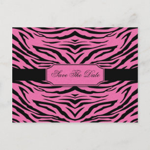 Cartão Postal De Anúncio Salve a Data Zebra Preto Rosa