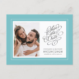 Cartão Postal De Anúncio Salve A Foto De Casamento Aqua Elegante Chic
