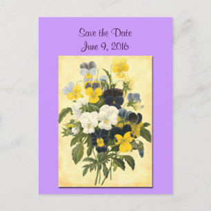 Cartão Postal De Anúncio Salve o Cartão de Data Violetas e Amores-perfeitos