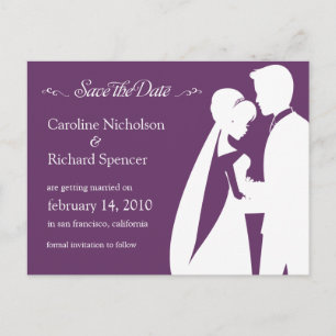 Cartão Postal De Anúncio Salve o Cartão-postal de casamento de data noiva e