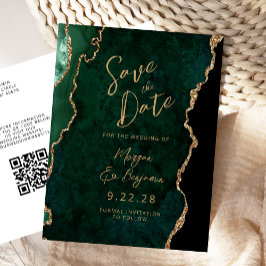 Cartão Postal De Anúncio Salve o Dia Código QR Ágata Dourada Verde Esmerald