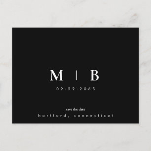 Cartão Postal De Anúncio Salve o Dia com Monograma B/N Simples e Elegante
