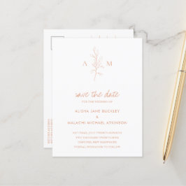 Cartão Postal De Anúncio Salve o Dia de Casamento Botânico Clean Peach