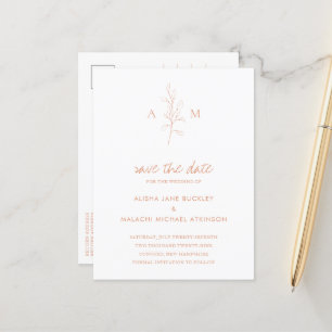Cartão Postal De Anúncio Salve o Dia de Casamento Botânico Clean Peach