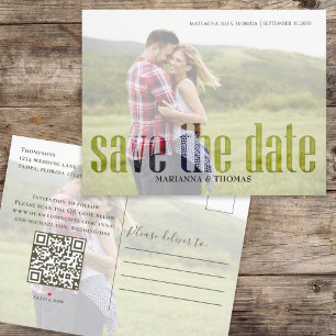 Cartão Postal De Anúncio Salve o Dia de Casamento Moderno Foto Personalizad
