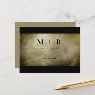 Cartão Postal De Anúncio Salve o Dia de Casamento Simples Monograma Metálic