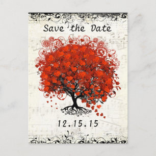Cartão Postal De Anúncio Salve o Dia do Casamento da Árvore Vermelha