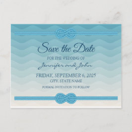 Cartão Postal De Anúncio Salve o Dia do Casamento Moderno Onda Azul Ombre