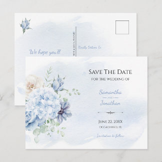 Cartão Postal De Anúncio Salve o Dia Floral em Azul Po |