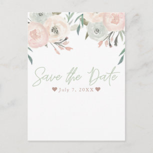 Cartão Postal De Anúncio Salve o Dia Floral Moderno Rosa e Hortelã