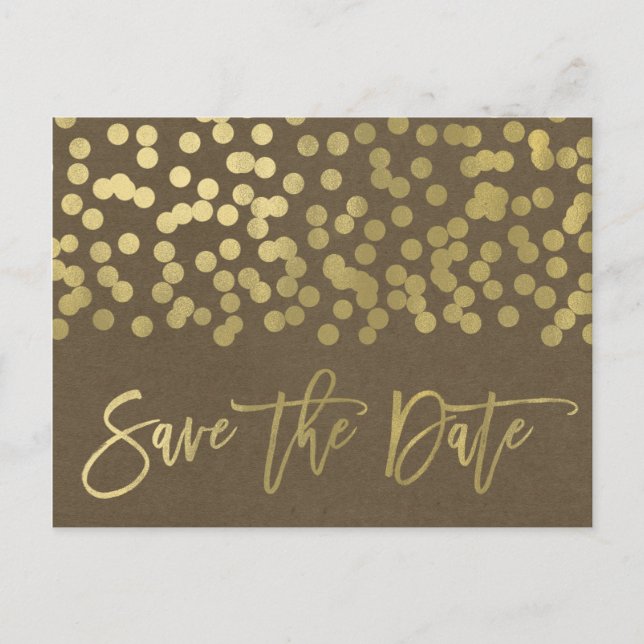 Cartão Postal De Anúncio Salve o Dia Kraft Rústico Chic Moderno Dourado (Frente)