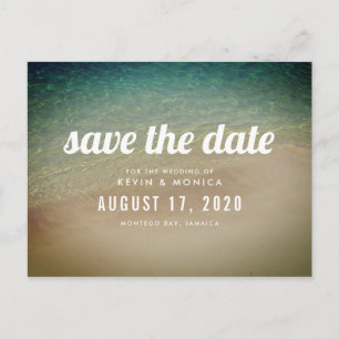 Cartão Postal De Anúncio Sand Ocean Beach Casamento Salve a Data