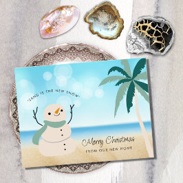Cartão Postal De Anúncio Sandy Snowman Palm Tree on Beach New Home