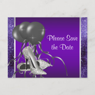Cartão Postal De Anúncio Sapatos de Salto Alto Roxo Save The Date
