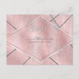 Cartão Postal De Anúncio Satinê Rosa e Prata Brilho Glam Salve a Data