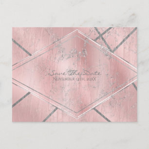 Cartão Postal De Anúncio Satinê Rosa e Prata Brilho Glam Salve a Data