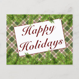 Cartão Postal De Anúncio Saudações de Feliz Natal em Xadrez Verde Vermelho 