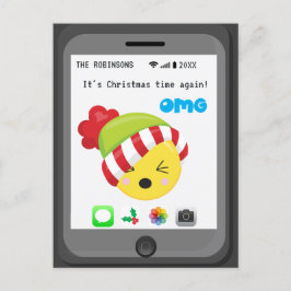 Cartão Postal De Anúncio Saudações Divertidas de Natal com Tema de Emoji