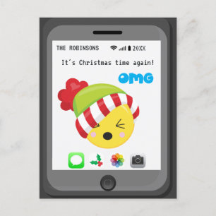 Cartão Postal De Anúncio Saudações Divertidas de Natal com Tema de Emoji