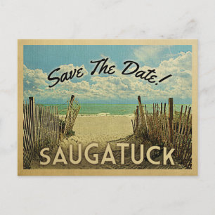 Cartão Postal De Anúncio Saugatuck Michigan Salva A Data Vintage Náutica